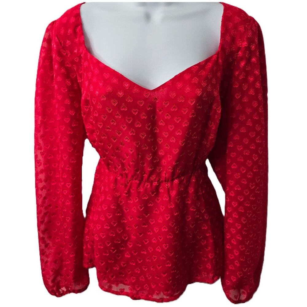 Torrid Chiffon Heart Shirt Top XL 12 14 0 Sweetheart Neck Magenta Pink Red NEW